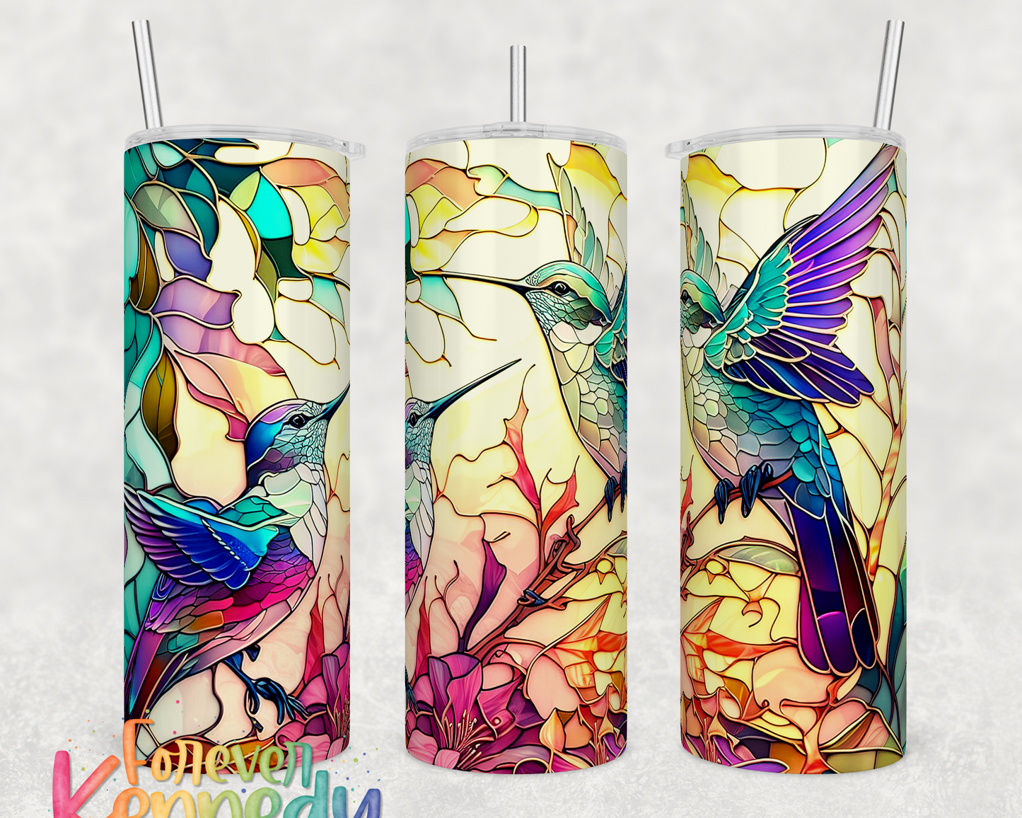 (MTO) 20oz Tumbler: Stained glass humingbird