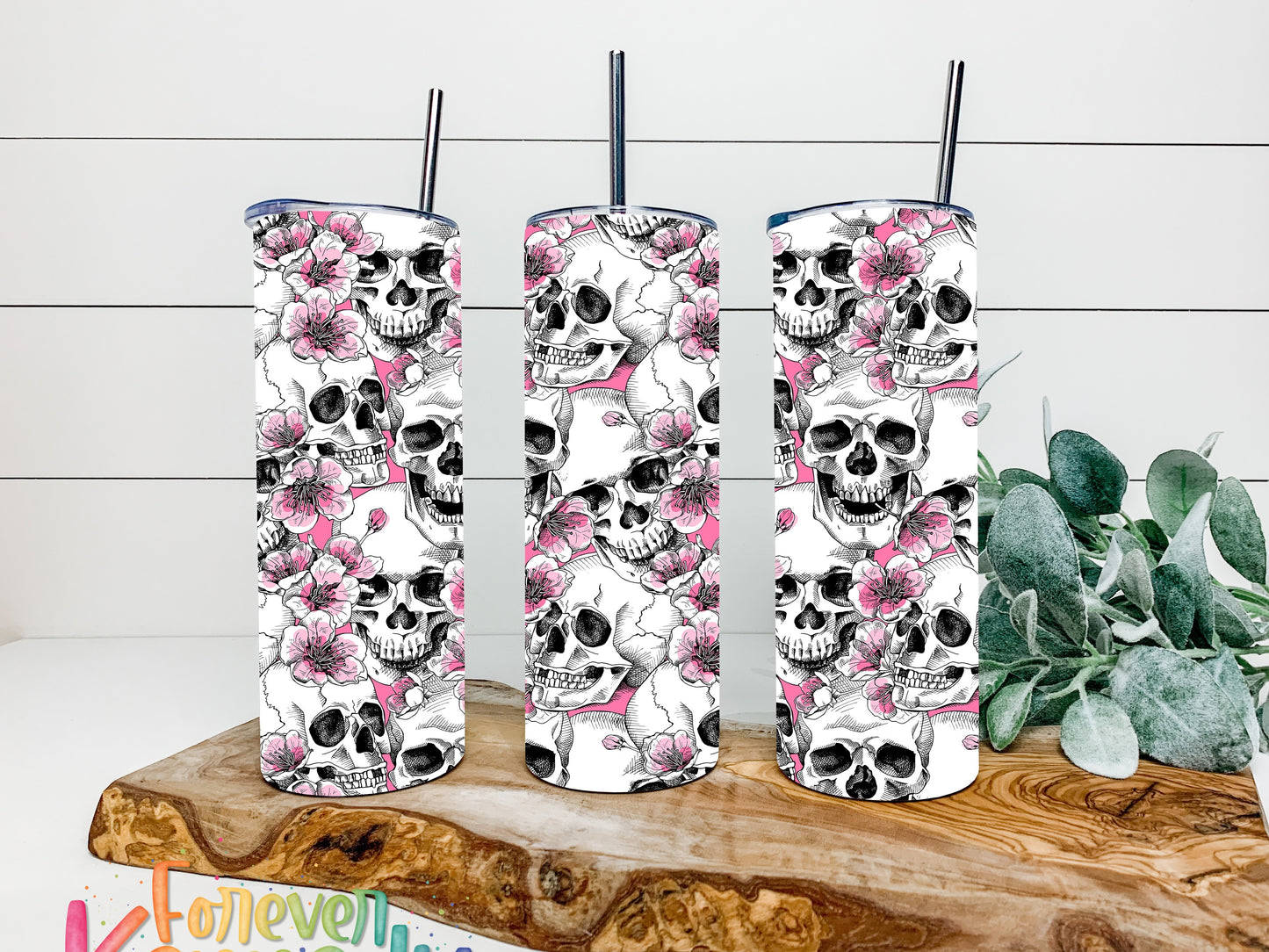(MTO) 20oz Tumbler: Skulls and flowers