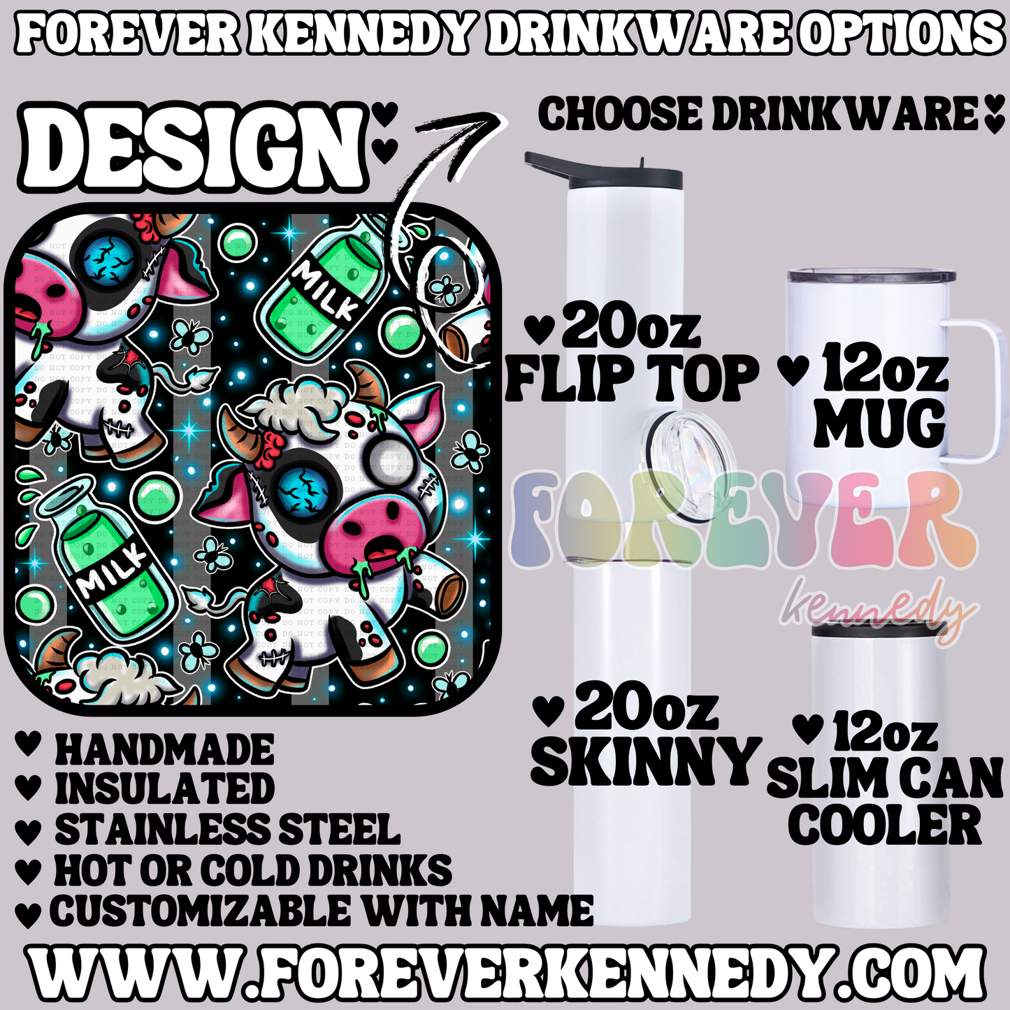 (MTO) CHOOSE DRINKWARE: Zombie Cow