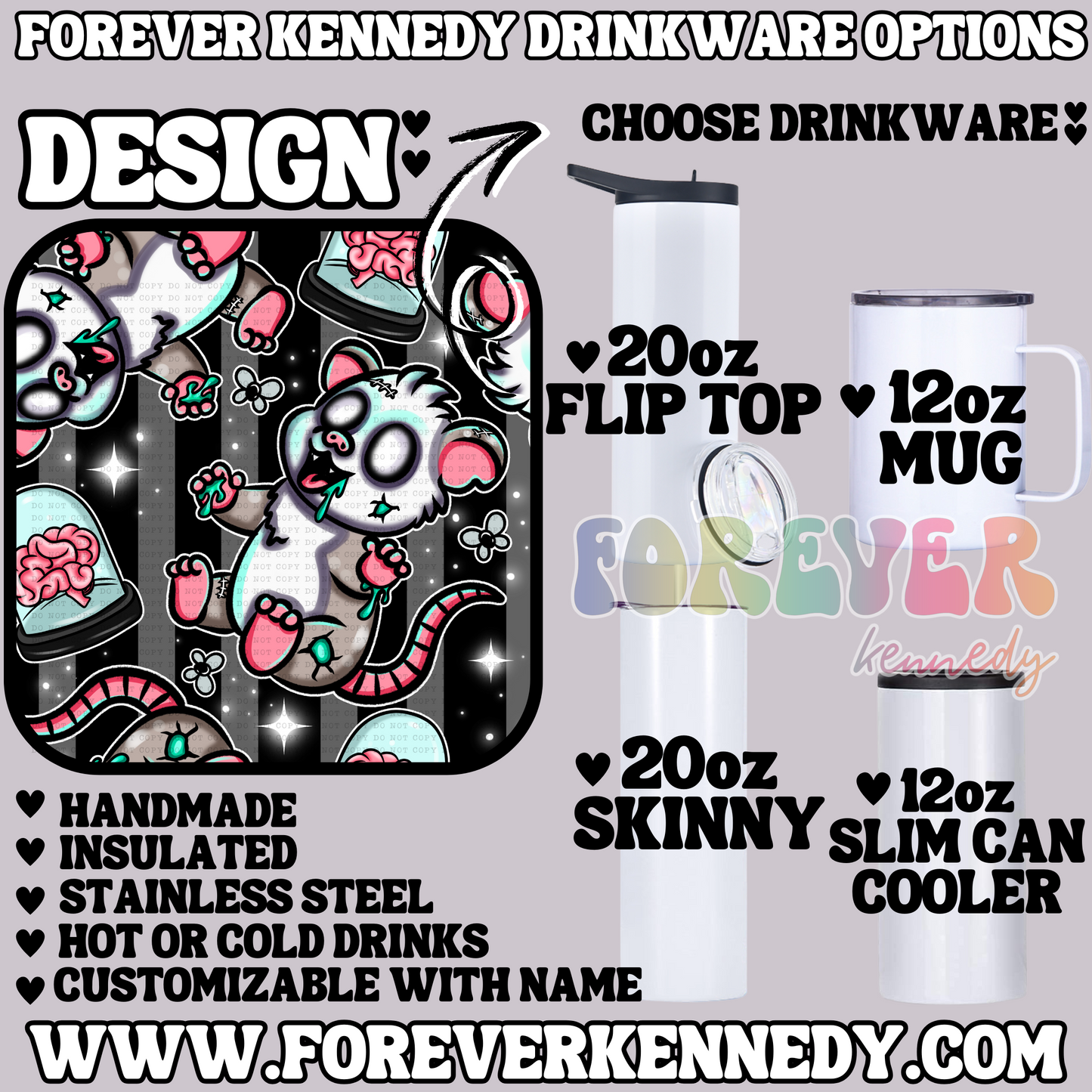 (MTO) CHOOSE DRINKWARE: Zombie Opossum