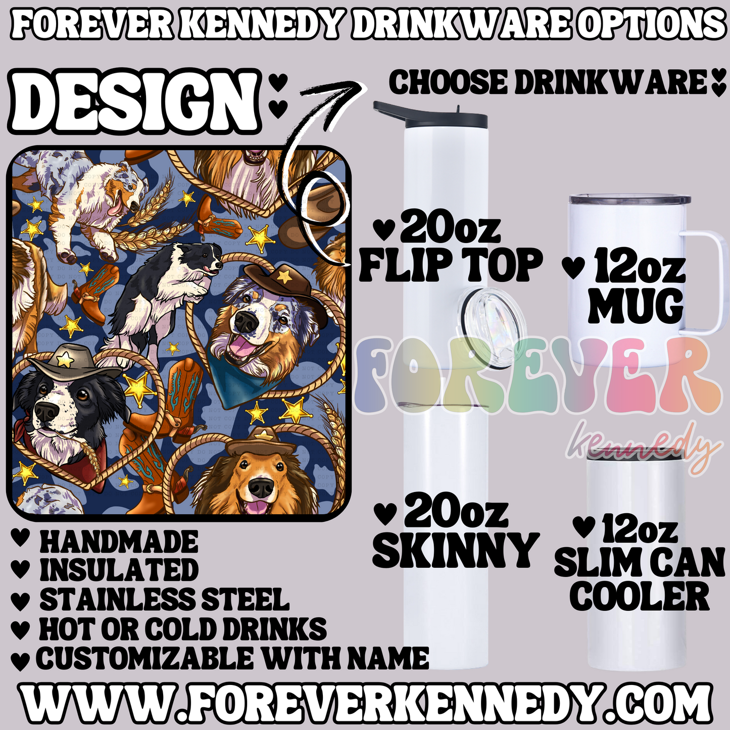 (MTO) CHOOSE DRINKWARE: Western Dogs