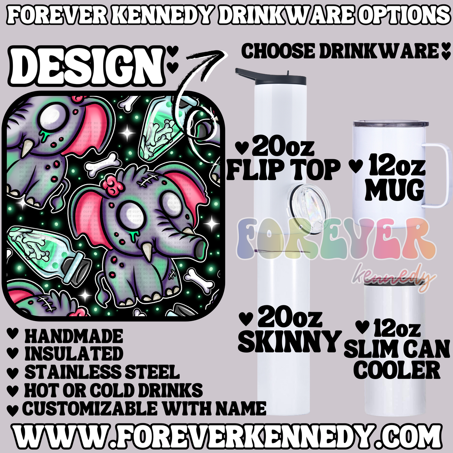 (MTO) CHOOSE DRINKWARE: Zombie Elephant