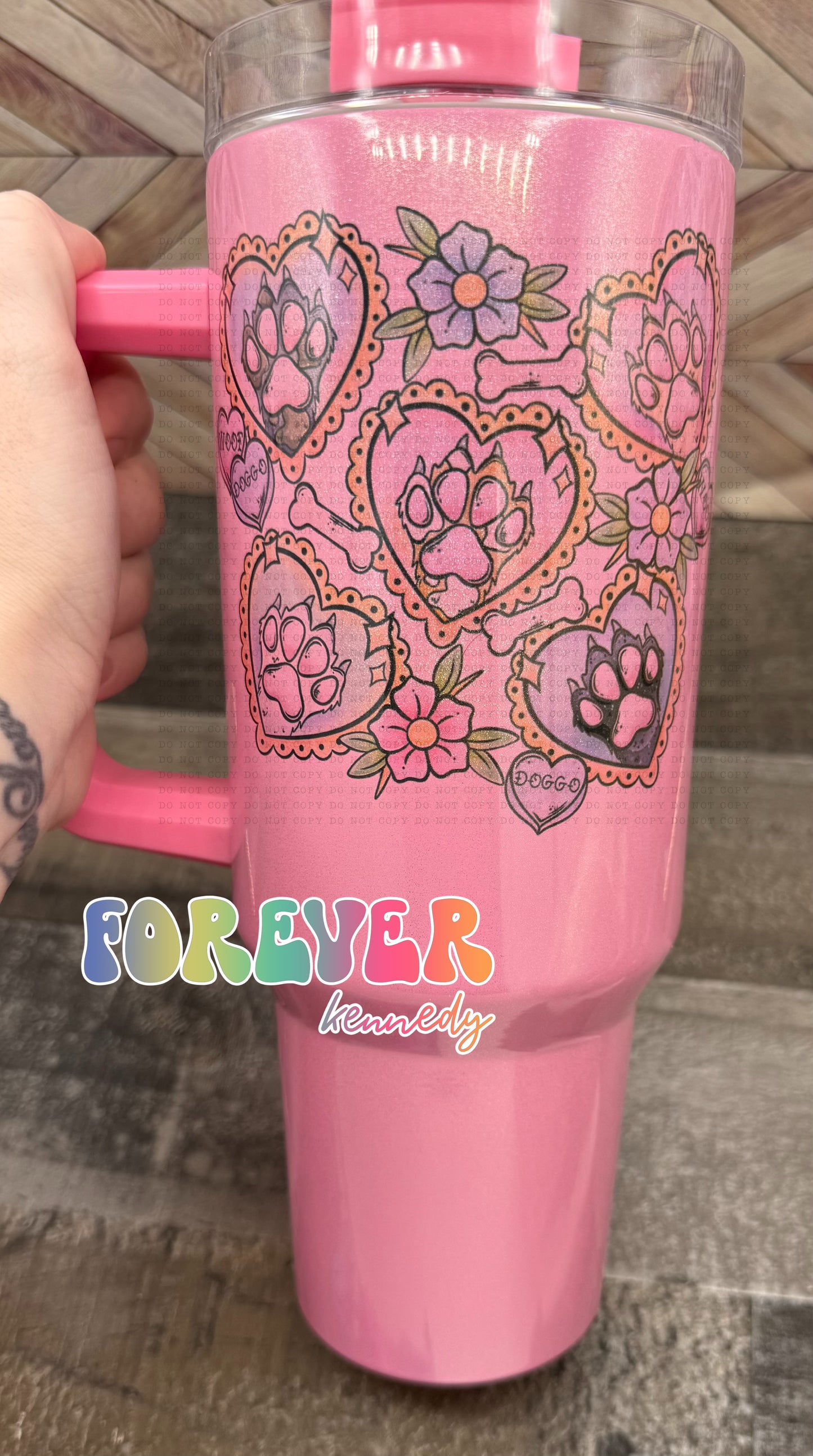 (MTO) 40oz Tumbler with handle: Tattoo Canine Paws