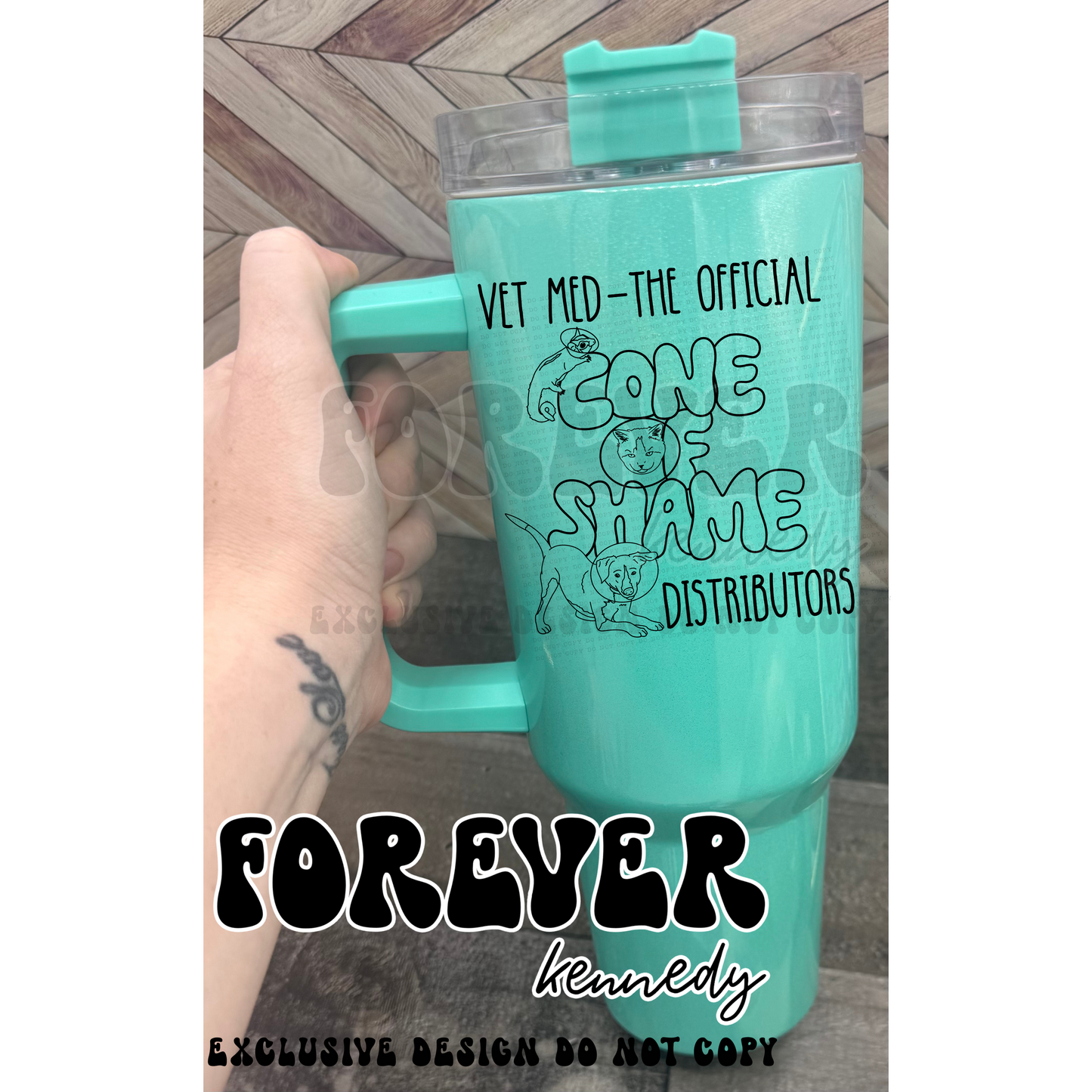 (MTO) 40oz Tumbler with handle: EXCLUSIVE DESIGN / Cone of Shame