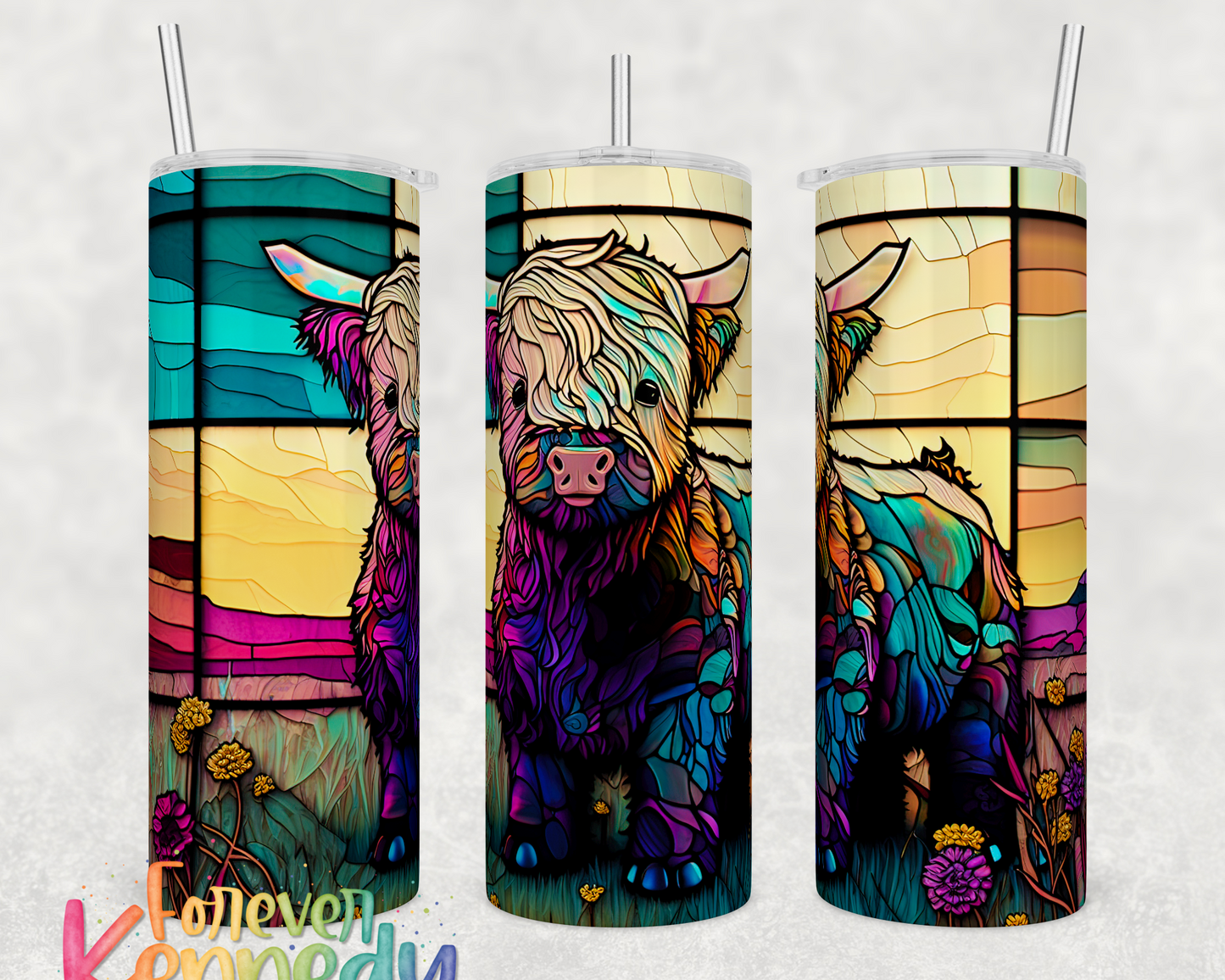(MTO) 20oz Tumbler: Stained glass cow