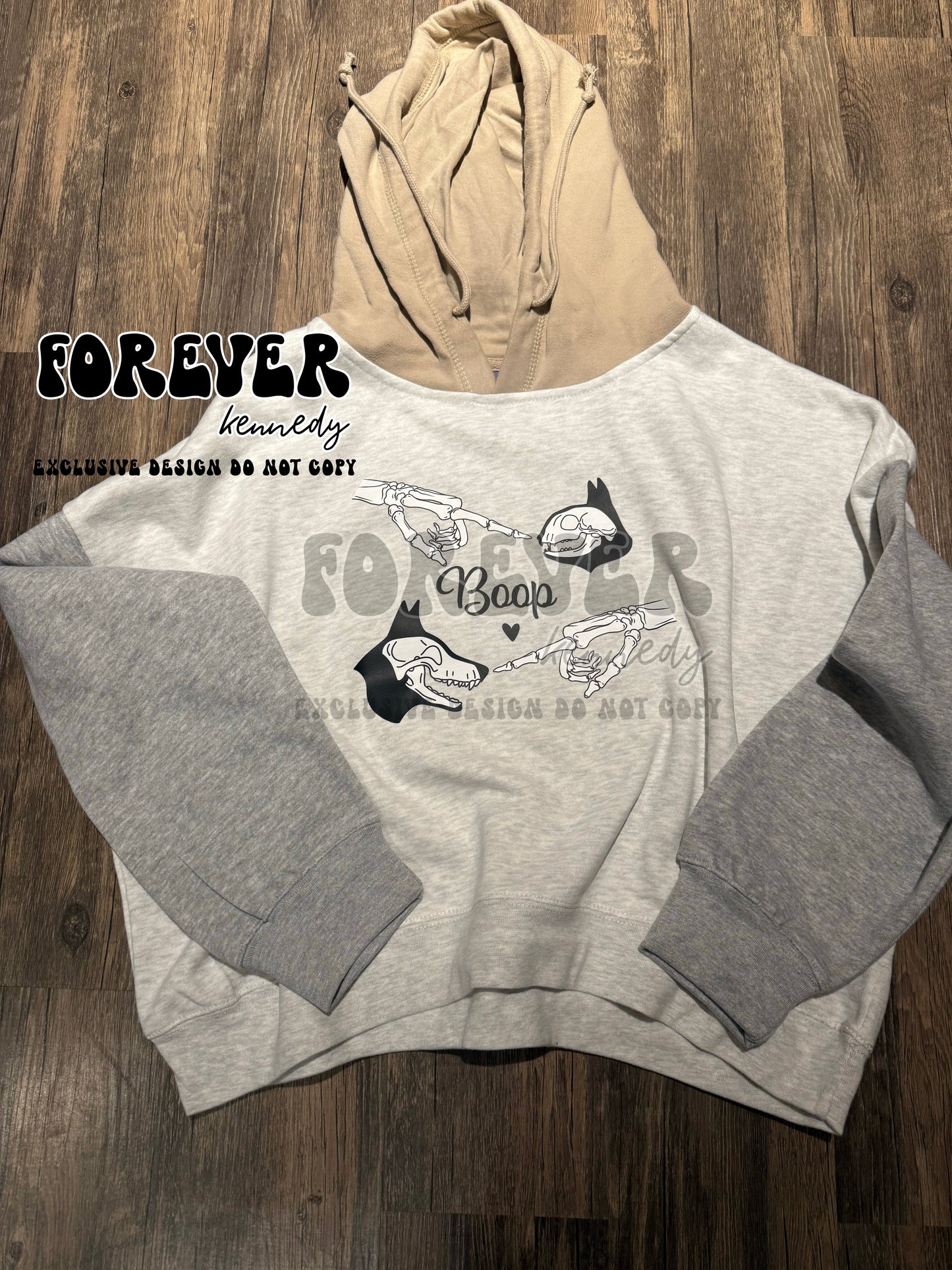 (MTO) / Color Block Cropped Hoodie *: EXCLUSIVE DESIGN Canine and Feline Skeleton Boop