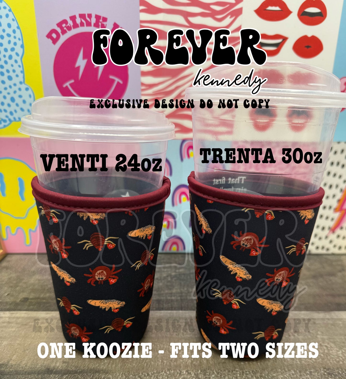 (RTS) LARGE Drink Sleeve: EXCLUSIVE DESIGN Colorful Parasites *by Kenzie