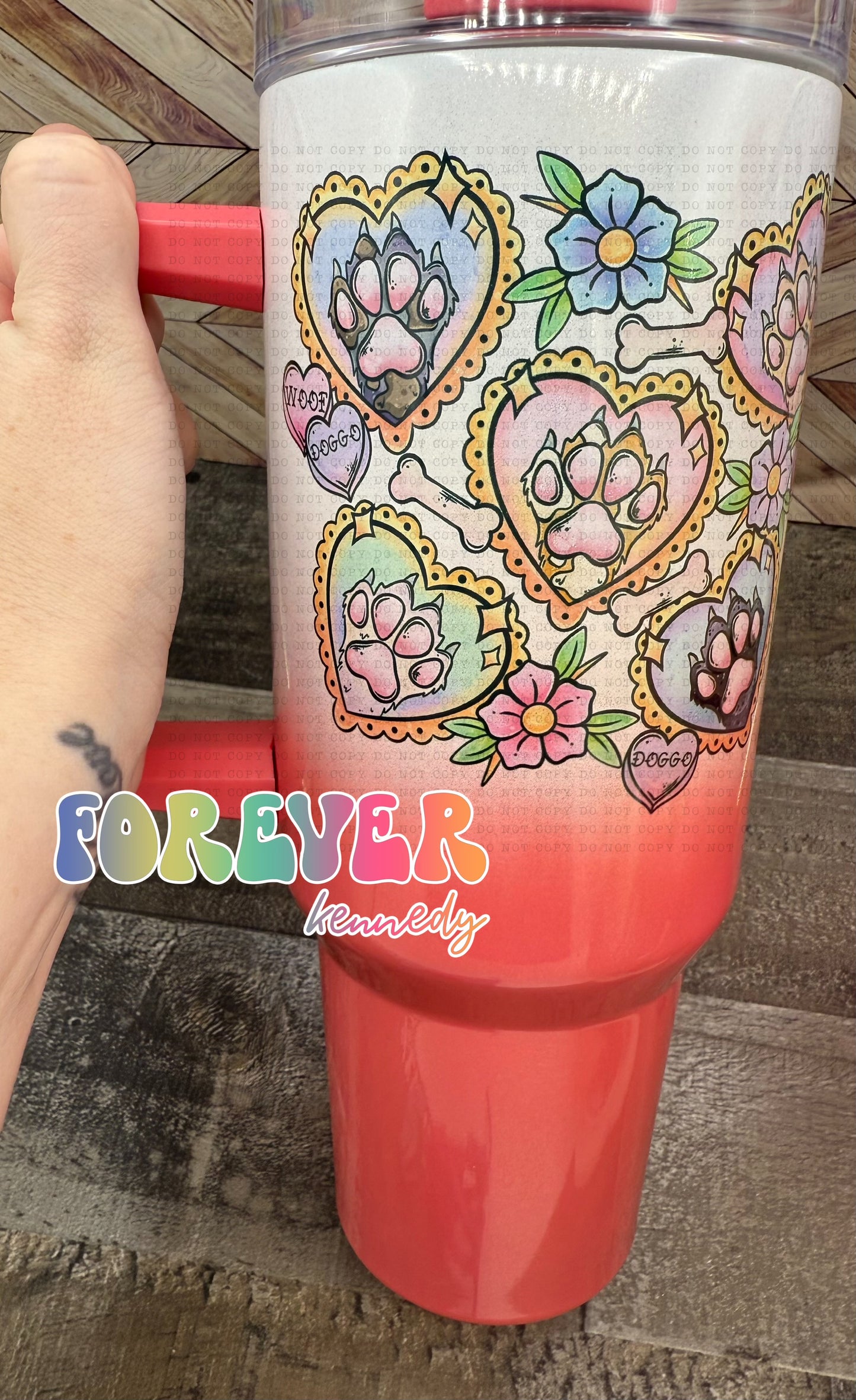(MTO) 40oz Tumbler with handle: Tattoo Canine Paws
