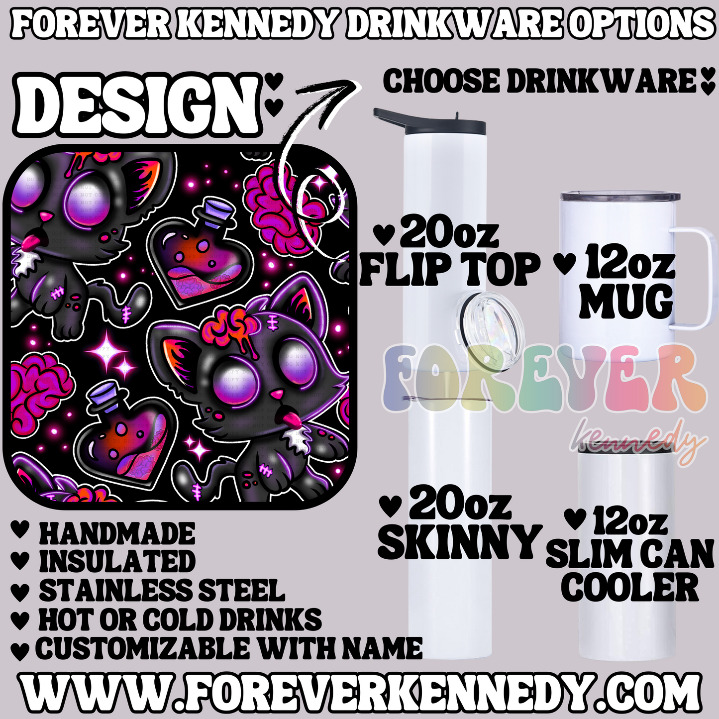 (MTO) CHOOSE DRINKWARE: Zombie Cat