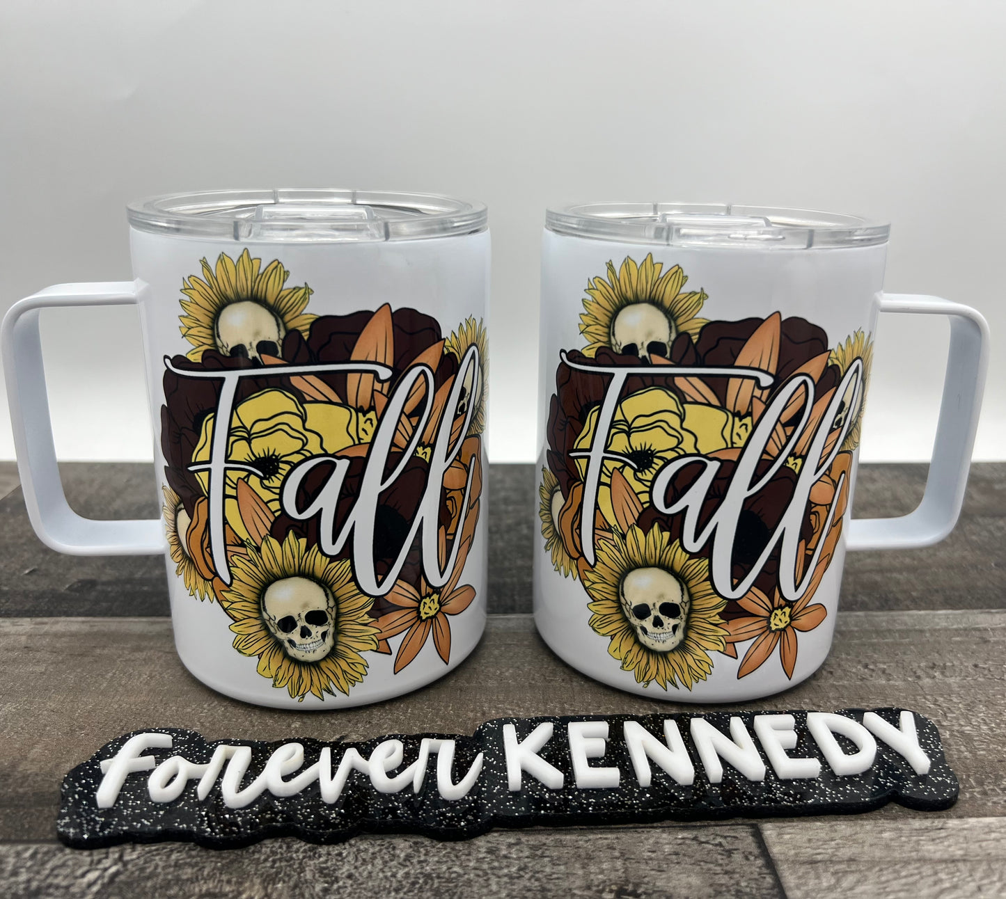 (MTO) Mug with Handle: Fall sunflower skulls