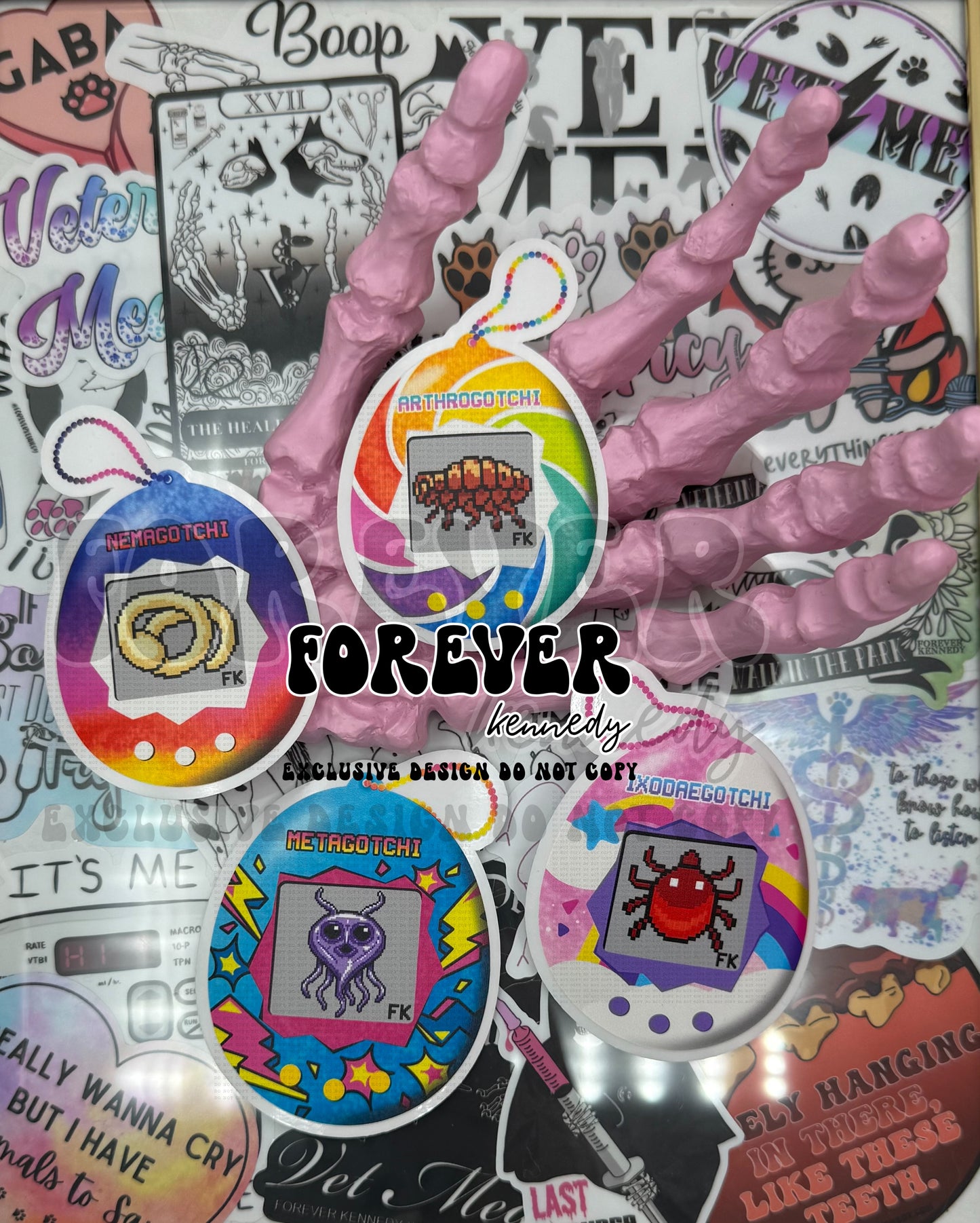 (RTS) CLEAR Vinyl Sticker: EXCLUSIVE DESIGN / Parasite Keychain BUNDLE of all four designs