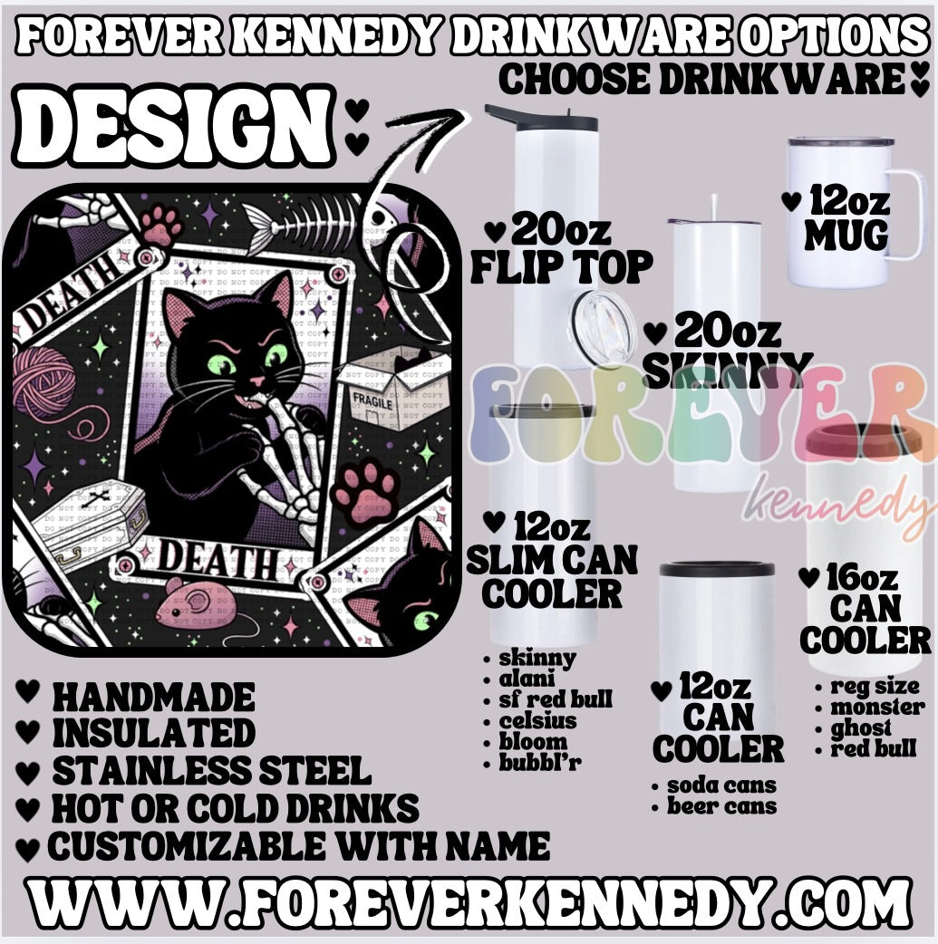 (MTO) CHOOSE DRINKWARE: Black Cat Death Tarot