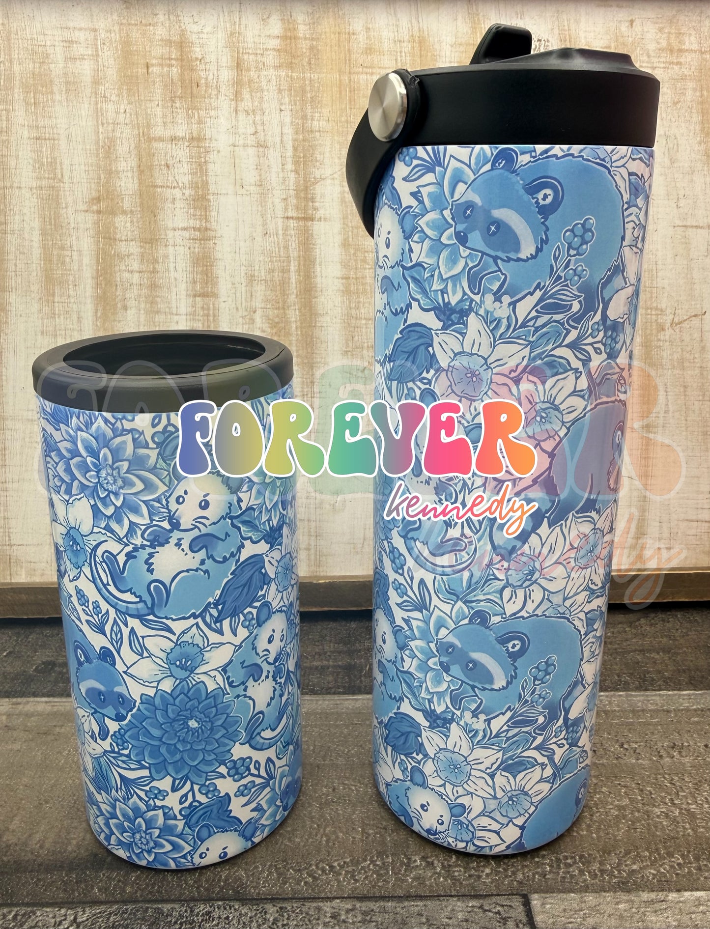 (MTO) CHOOSE DRINKWARE: Floral Blue Trash Animals