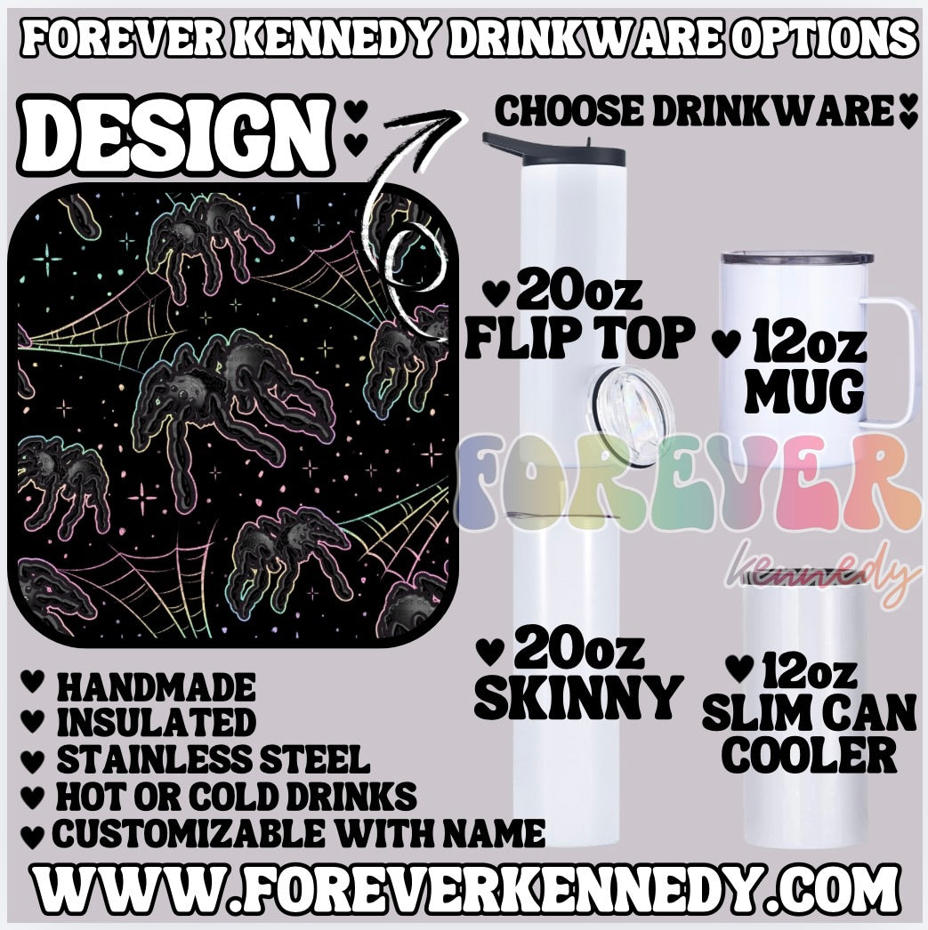 (MTO) CHOOSE DRINKWARE: Colorful spiders