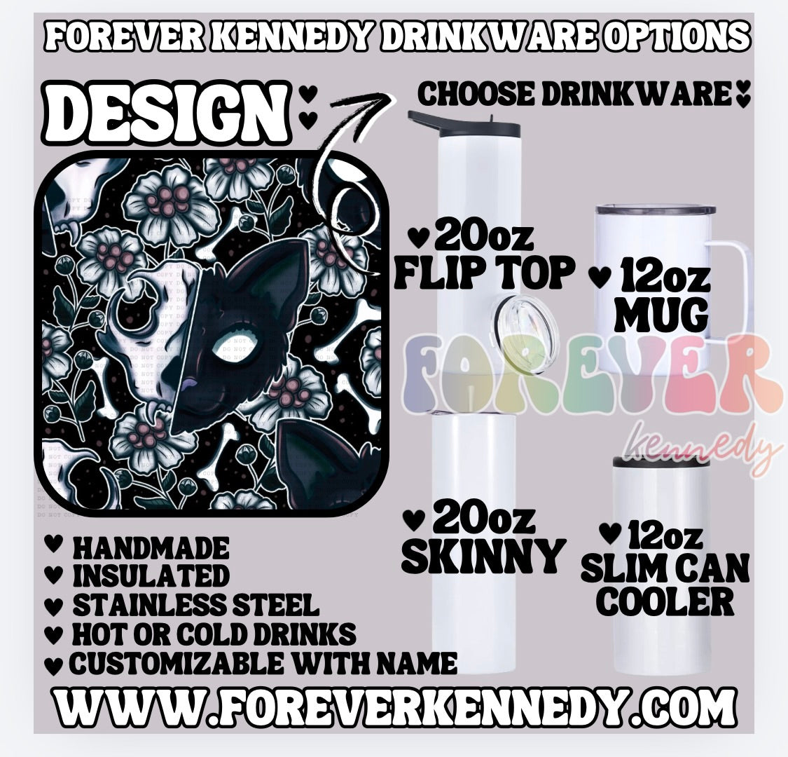 (MTO) CHOOSE DRINKWARE: Black Cat Skull