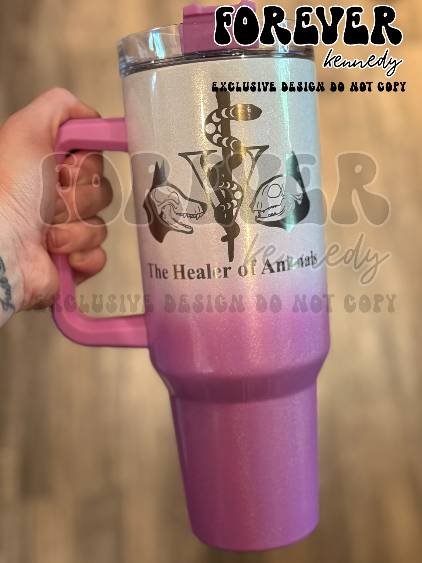 (MTO) 40oz Tumbler with handle: EXCLUSIVE DESIGN The Healer of Animals