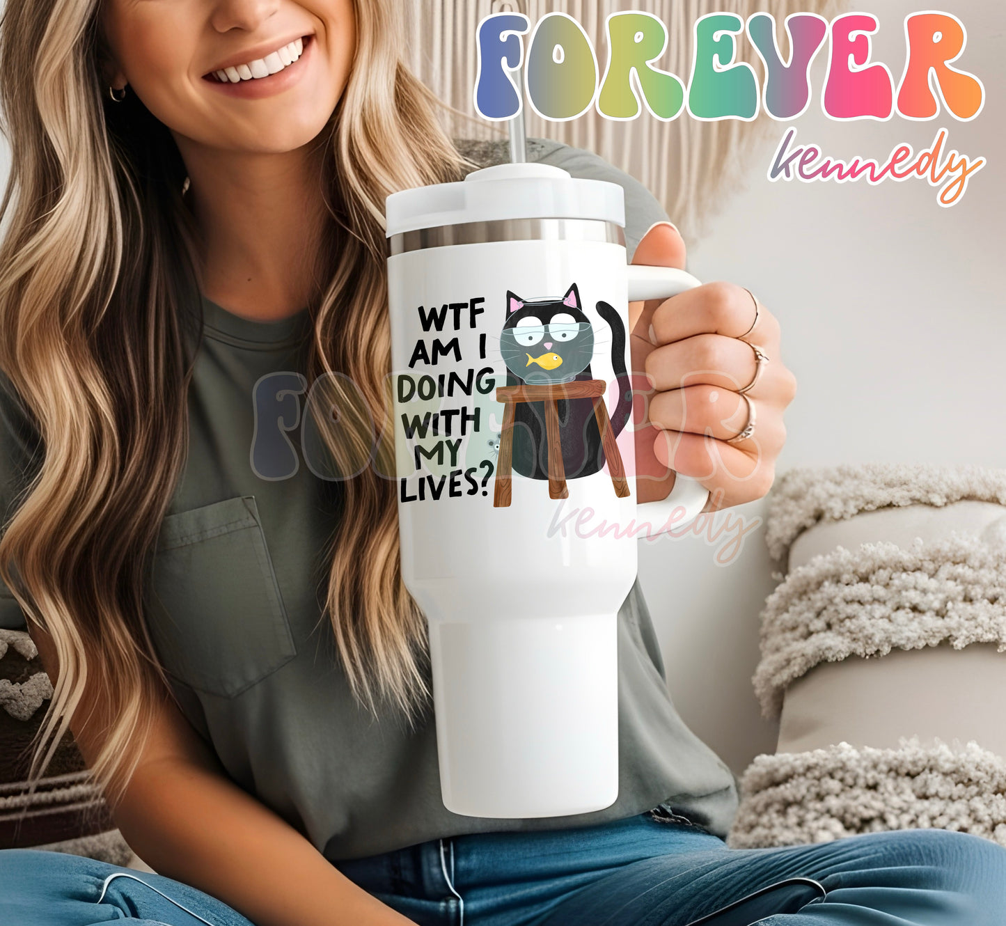 (MTO) 40oz Tumbler with handle: WTF 9 lives