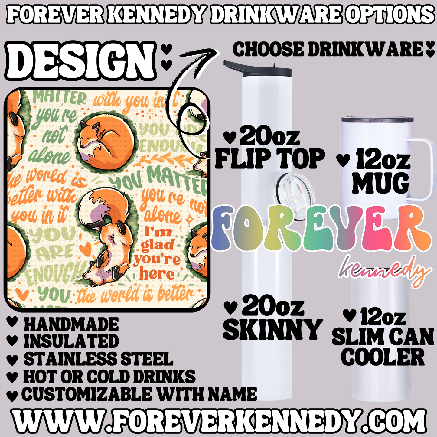 (MTO) CHOOSE DRINKWARE: Save a Fox (light)