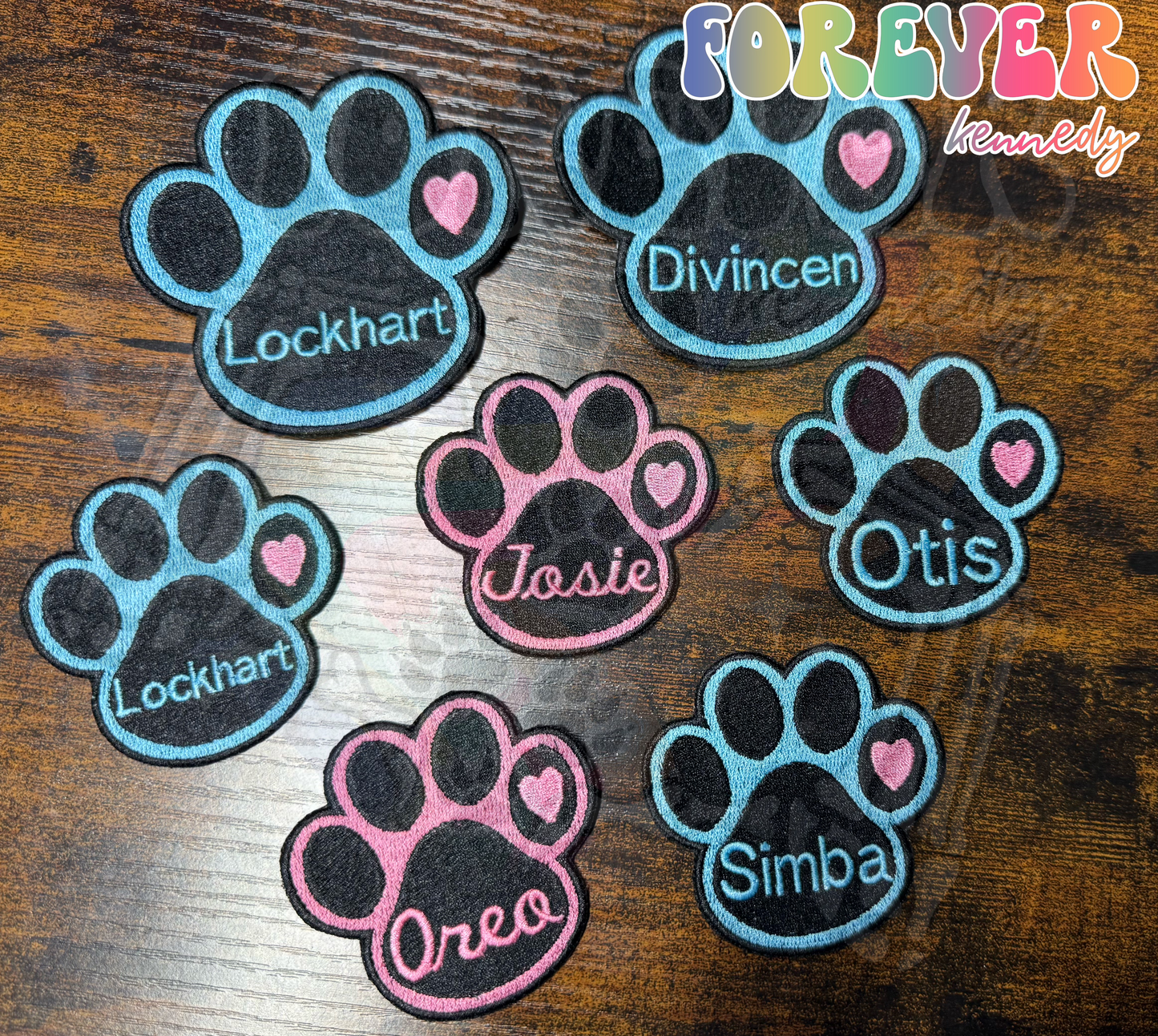 (MTO) Embroidered Patch: Paw Print Heart with custom text