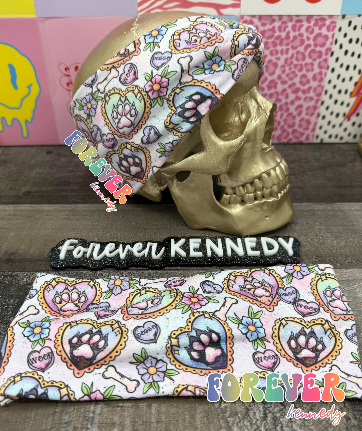 (RTS) Twist Headband: Canine Tattoo Paw Prints