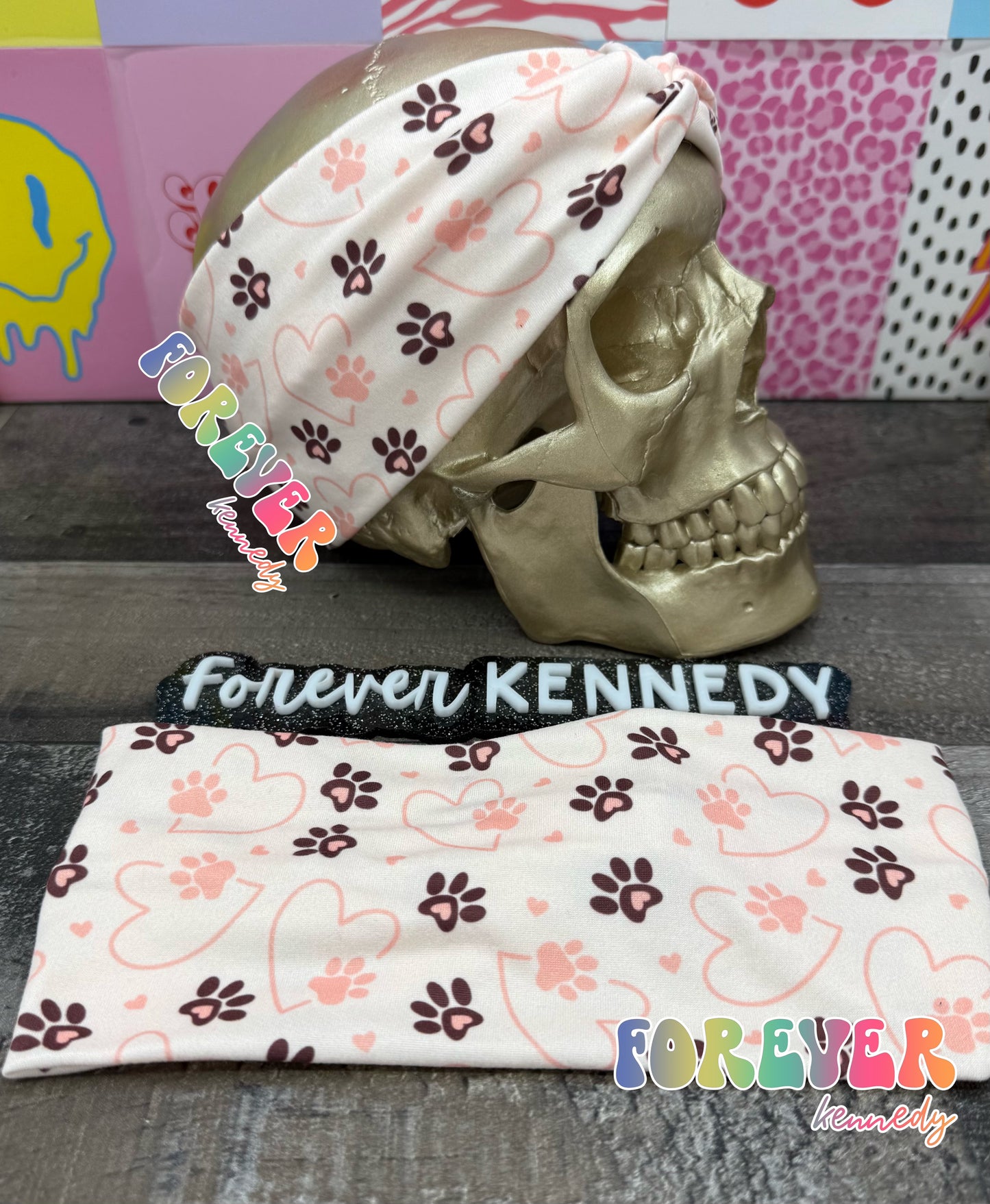 (RTS) Twist Headband: Neutral Heart Paw Prints