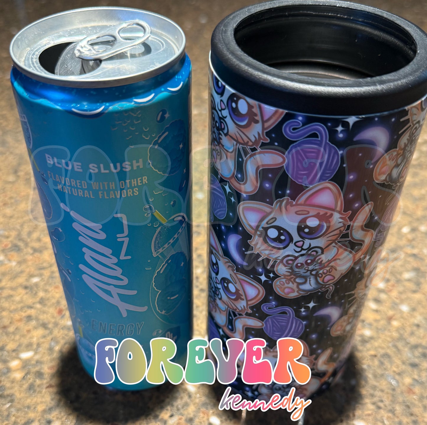 (MTO) Skinny Insulated Can Cooler: Kitty with mouse