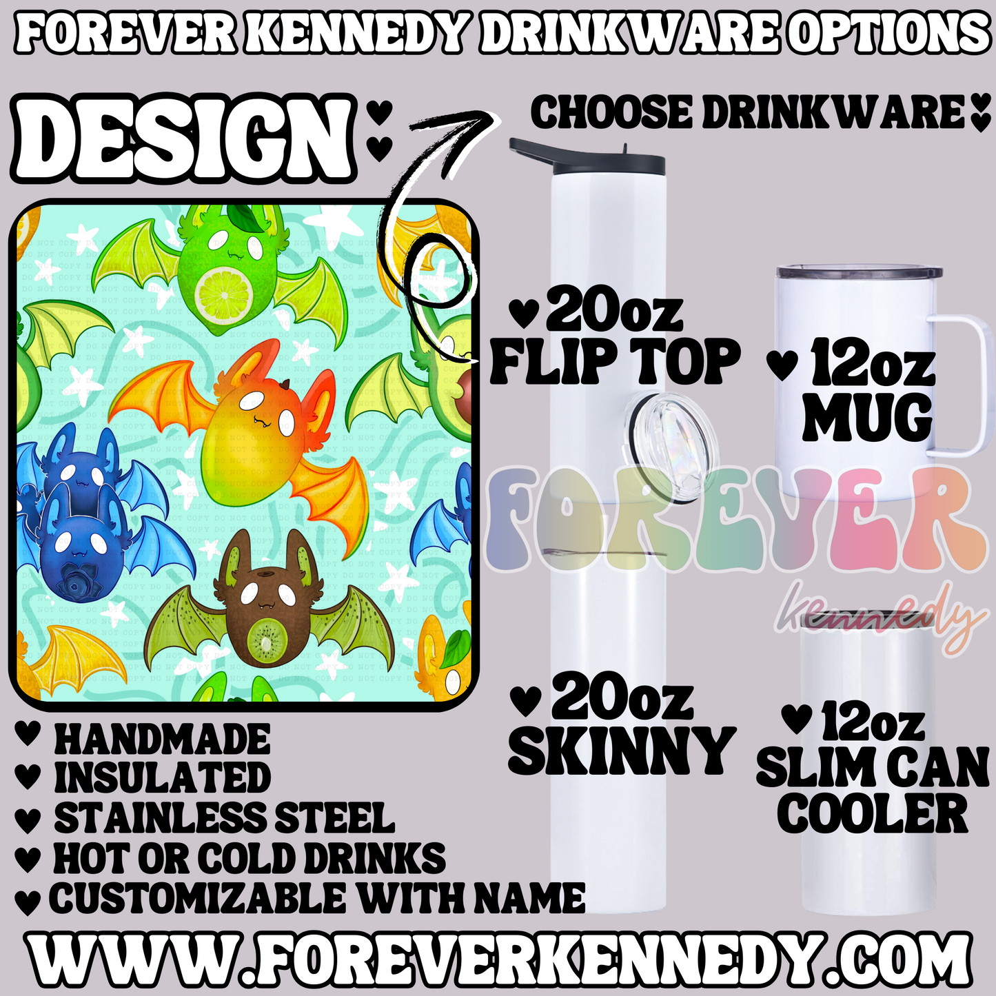 (MTO) CHOOSE DRINKWARE: Blue Fruit Bats