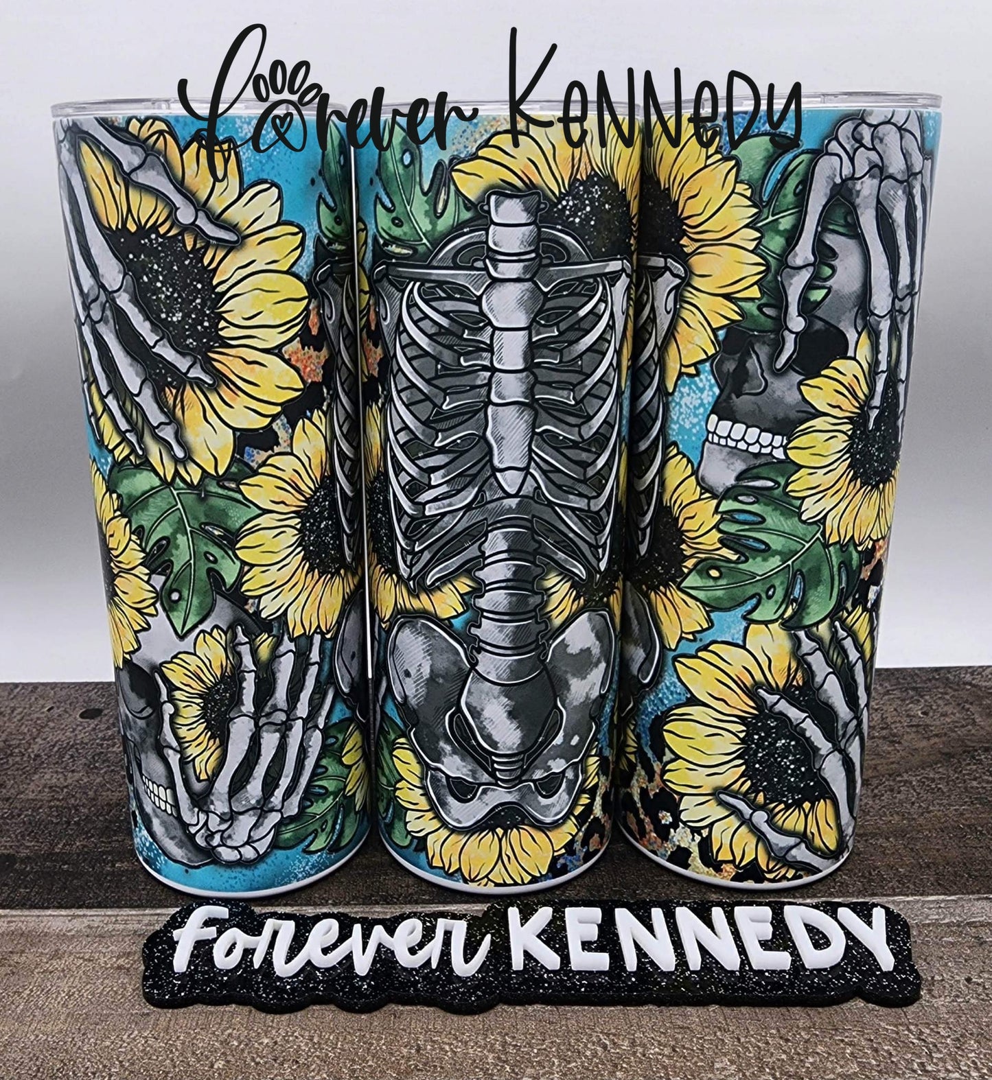 (MTO) 20oz Tumbler: Summer / Skeleton Sunflowers
