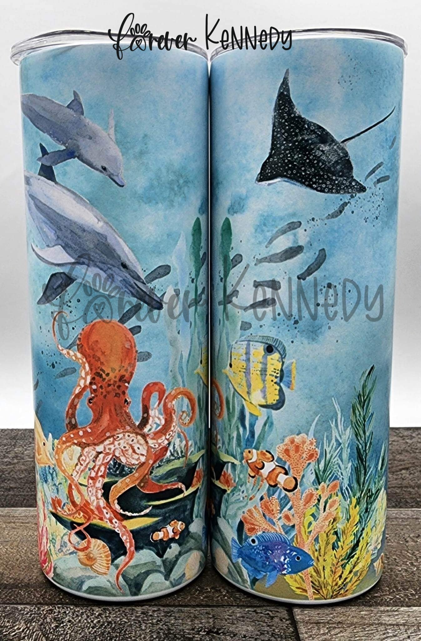 (MTO) 20oz Tumbler: Ocean / Dolphin & Octopus