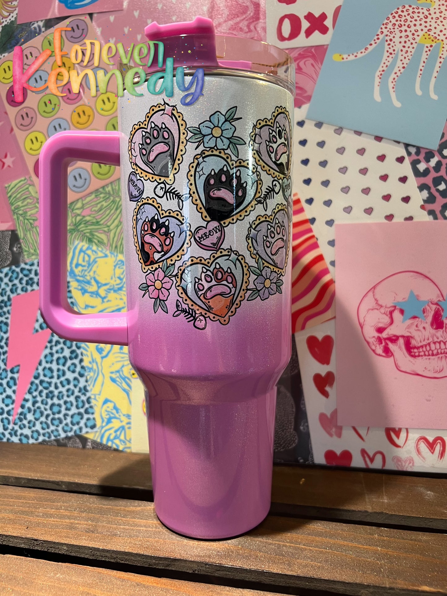 (MTO) 40oz Tumbler with handle: Tattoo Toe Beans