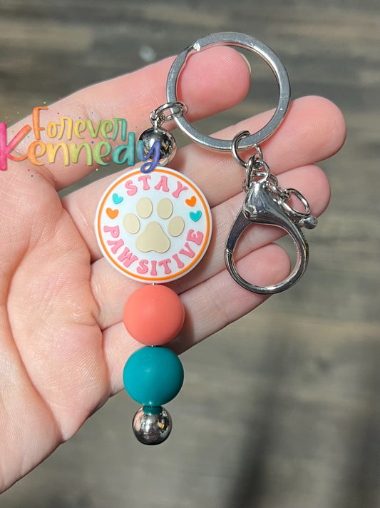 (MTO) Beaded Keychain: Stay pawsitive