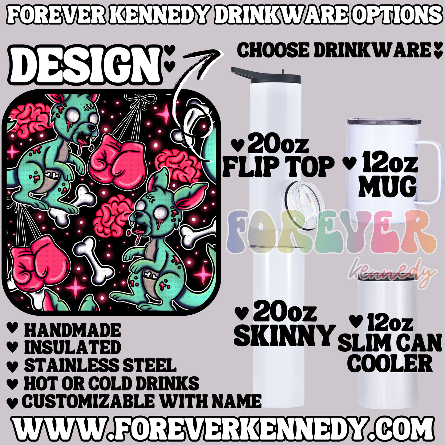 (MTO) CHOOSE DRINKWARE: Zombie Kangaroo