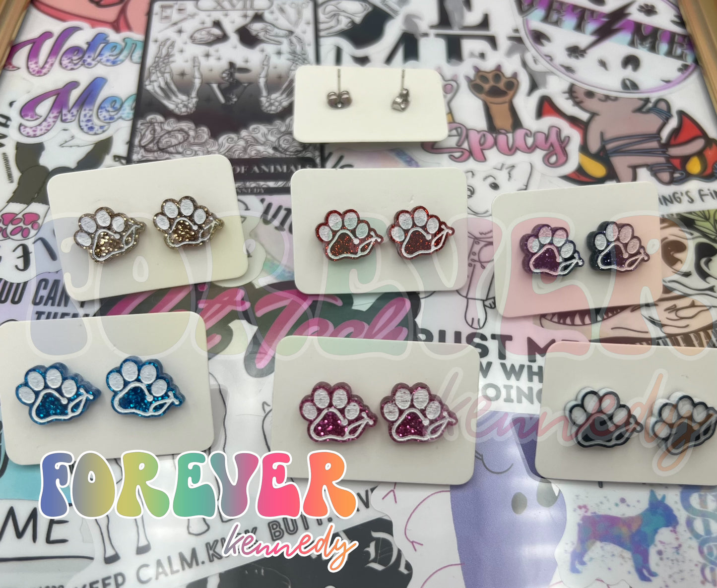 (RTS) Earrings: Paw Print Stethoscope