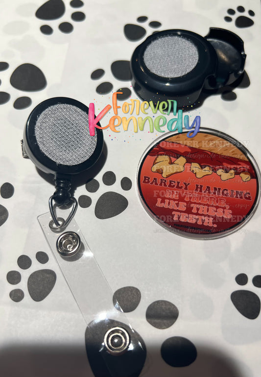 (MTO) Badge reel with velcro: EXCLUSIVE / Barely hanging in there