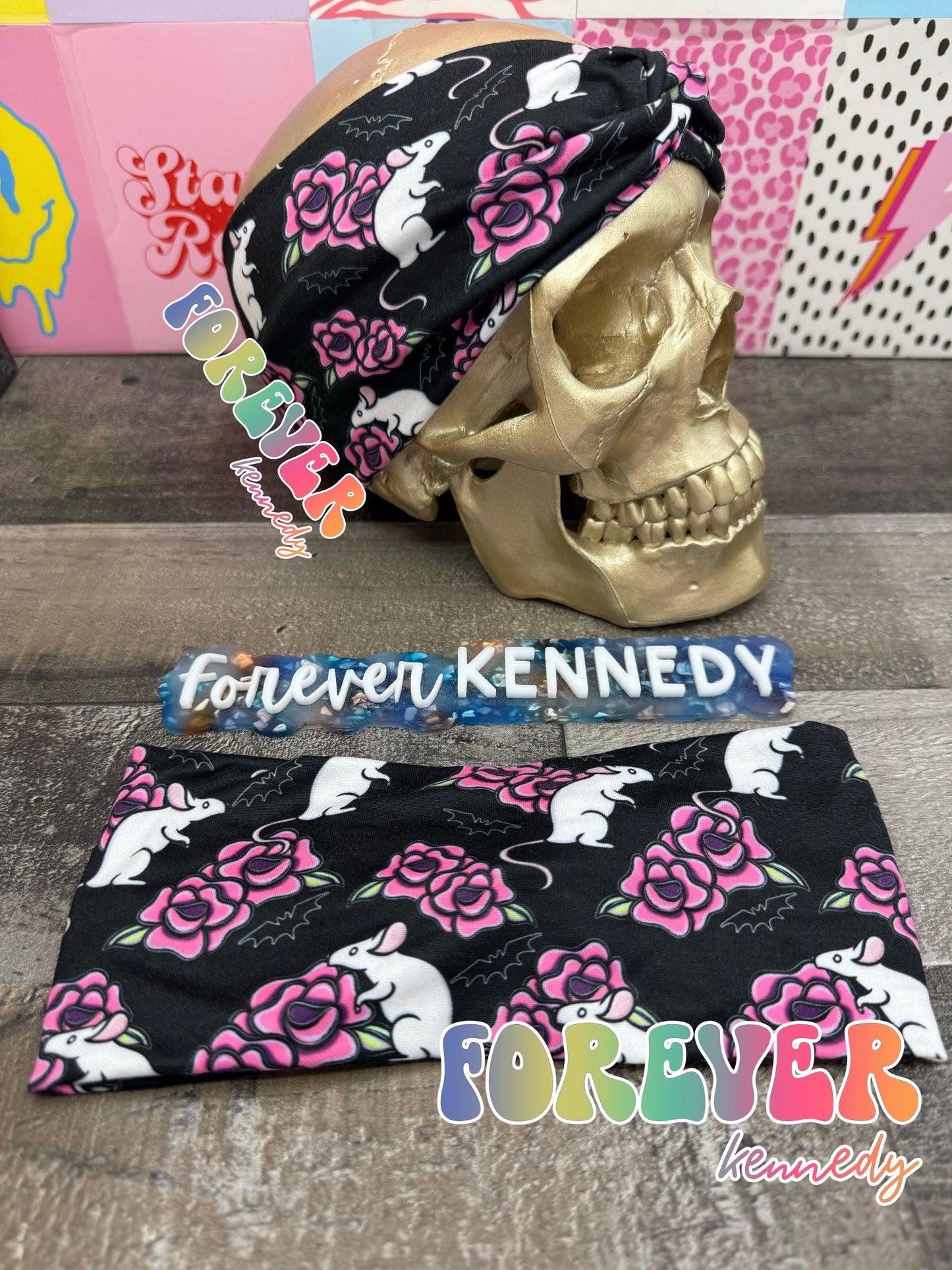 (RTS) Twist Headband: Rats & Roses