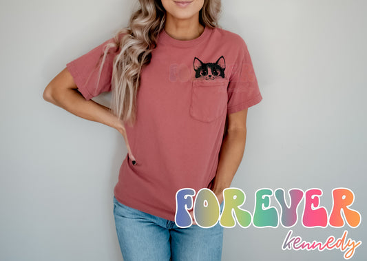 (MTO APPAREL) * Comfort Colors Pocket T-Shirt: Peeking Cat