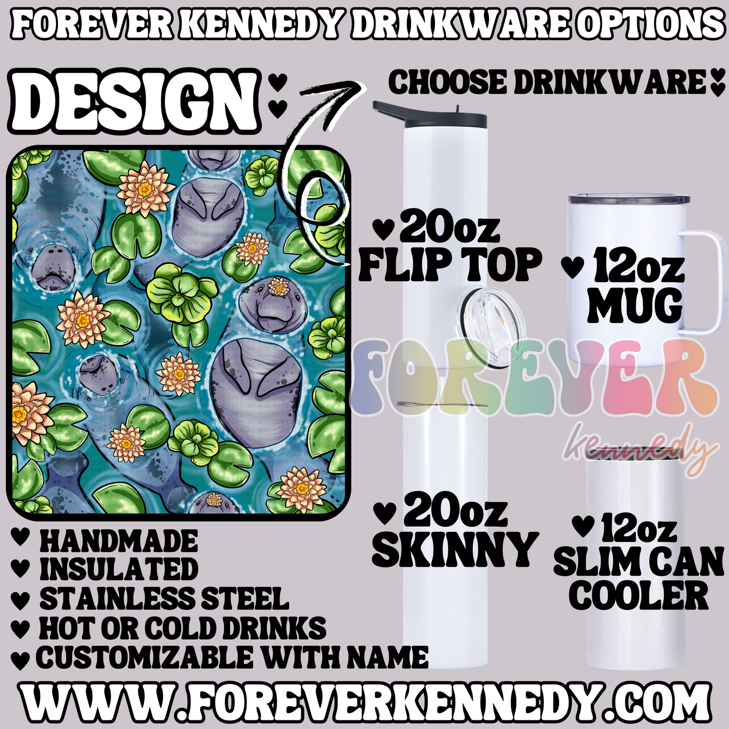 (MTO) CHOOSE DRINKWARE: Manatees