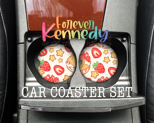 (MTO) Car Cup Coaster Set of 2 - Strawbunny Shortcake