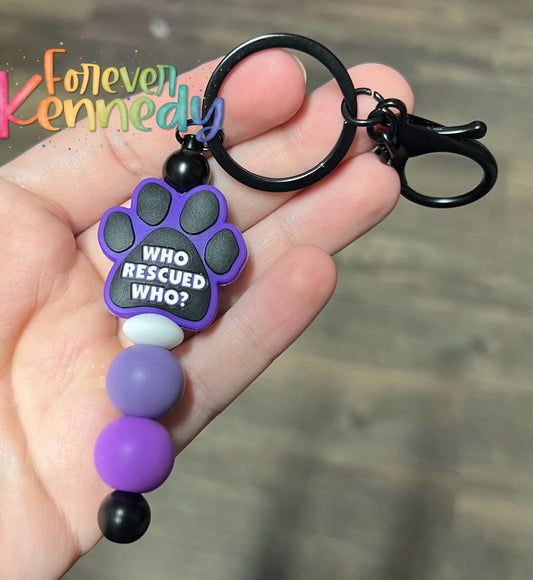 (MTO) Beaded Keychain: Who rescued who *pick your color*