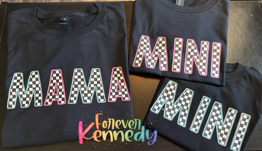 Made to Order (MTO) / Pick your Apparel: Mama or Mini Checkered *FAUX EMBROIDERY*