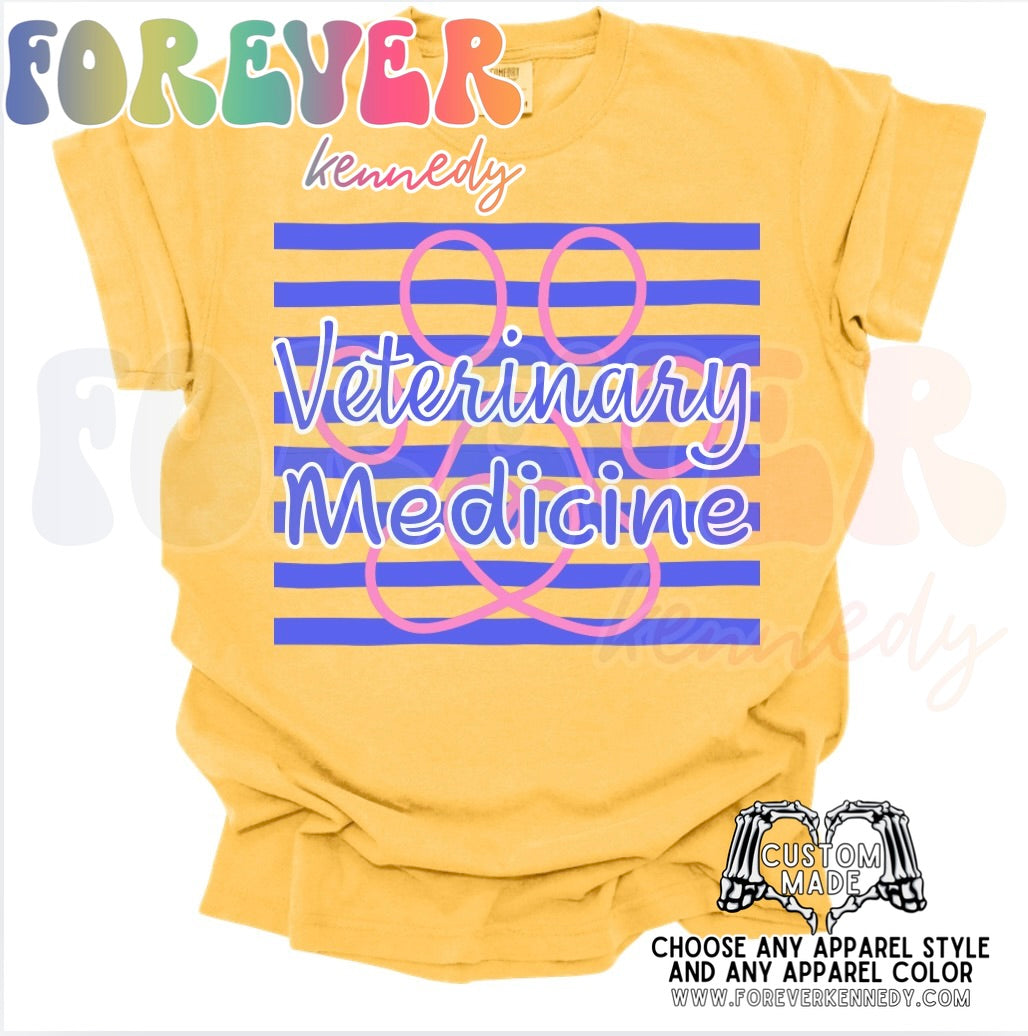 MADE TO ORDER APPAREL - Paw print stripes Blue/Pink (Custom Title)