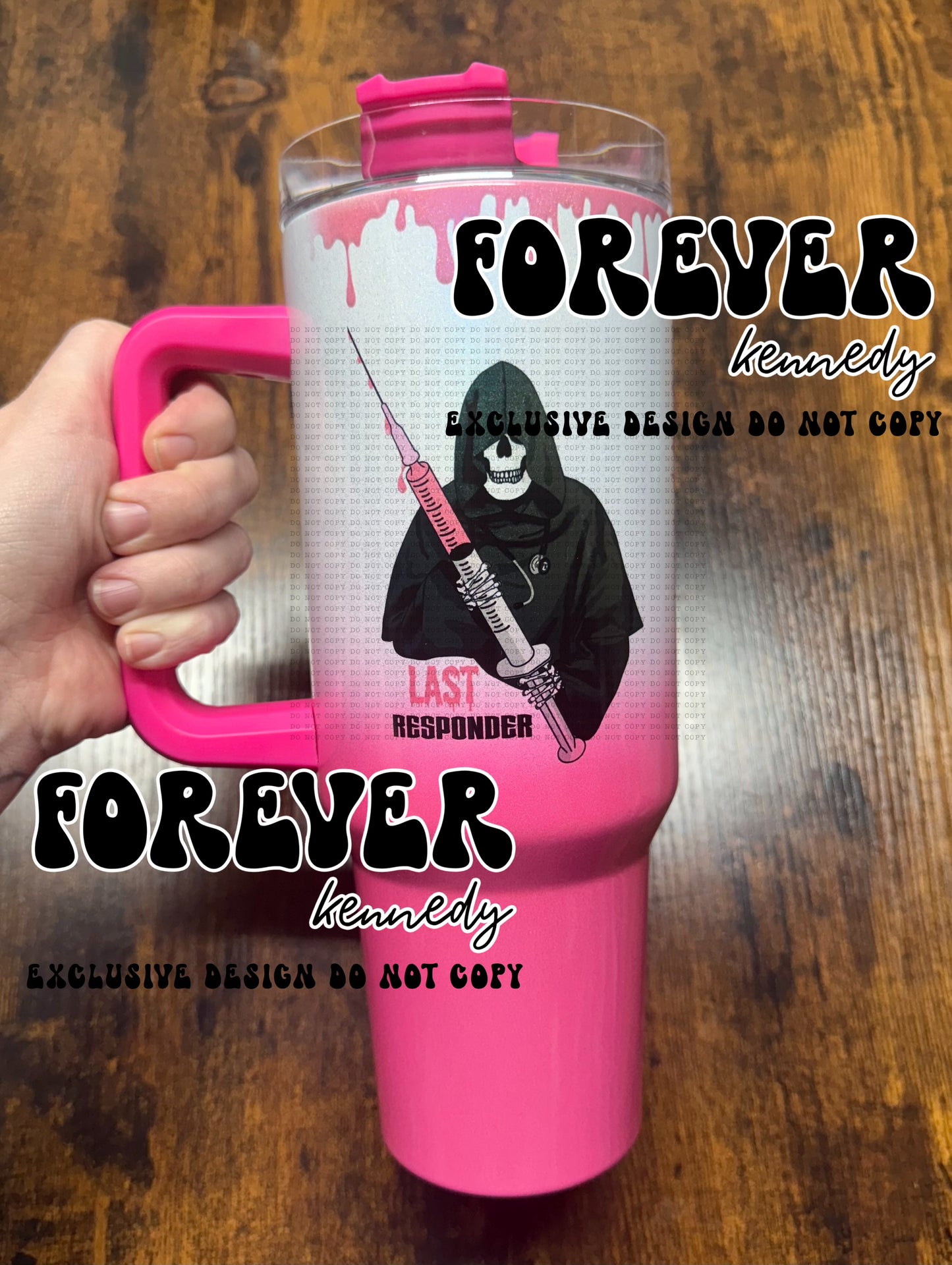 (MTO) 40oz Tumbler with handle: EXCLUSIVE DESIGN Pink Juice Last Responder