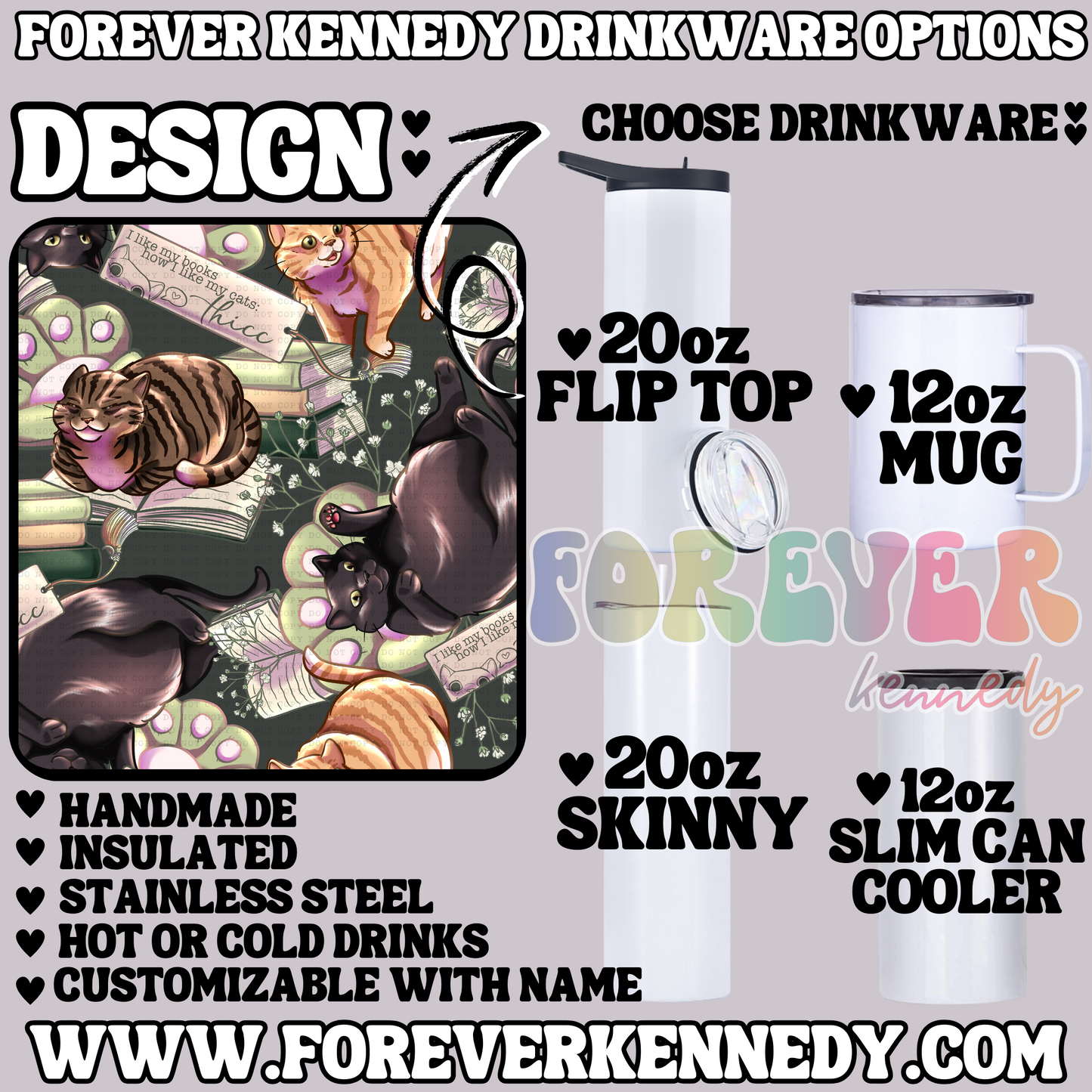(MTO) CHOOSE DRINKWARE: Cats and books thicc