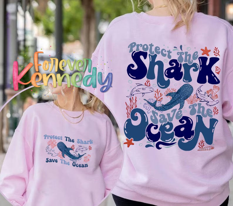 (MTO) CHOOSE YOUR APPAREL STYLE (front and back): Protect the shark save the ocean