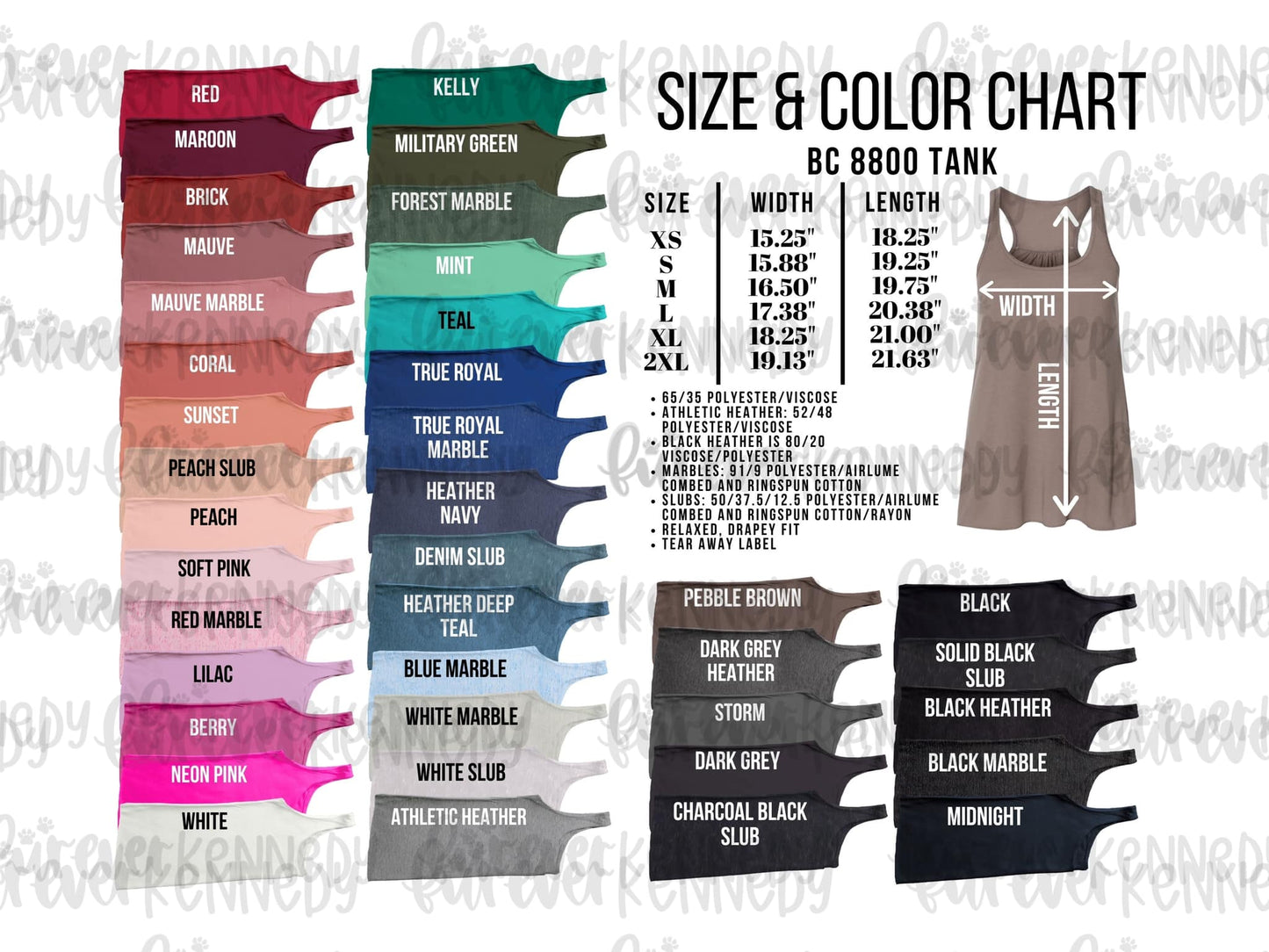 Size & Color Chart: TANK TOP BC 8800