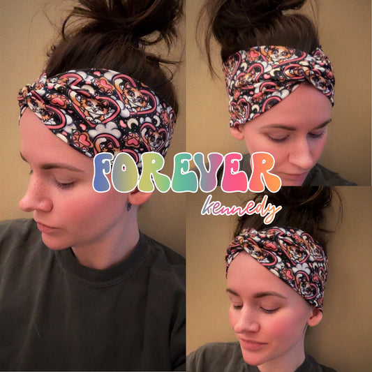 (RTS) Twist Headband: Cats in Hearts