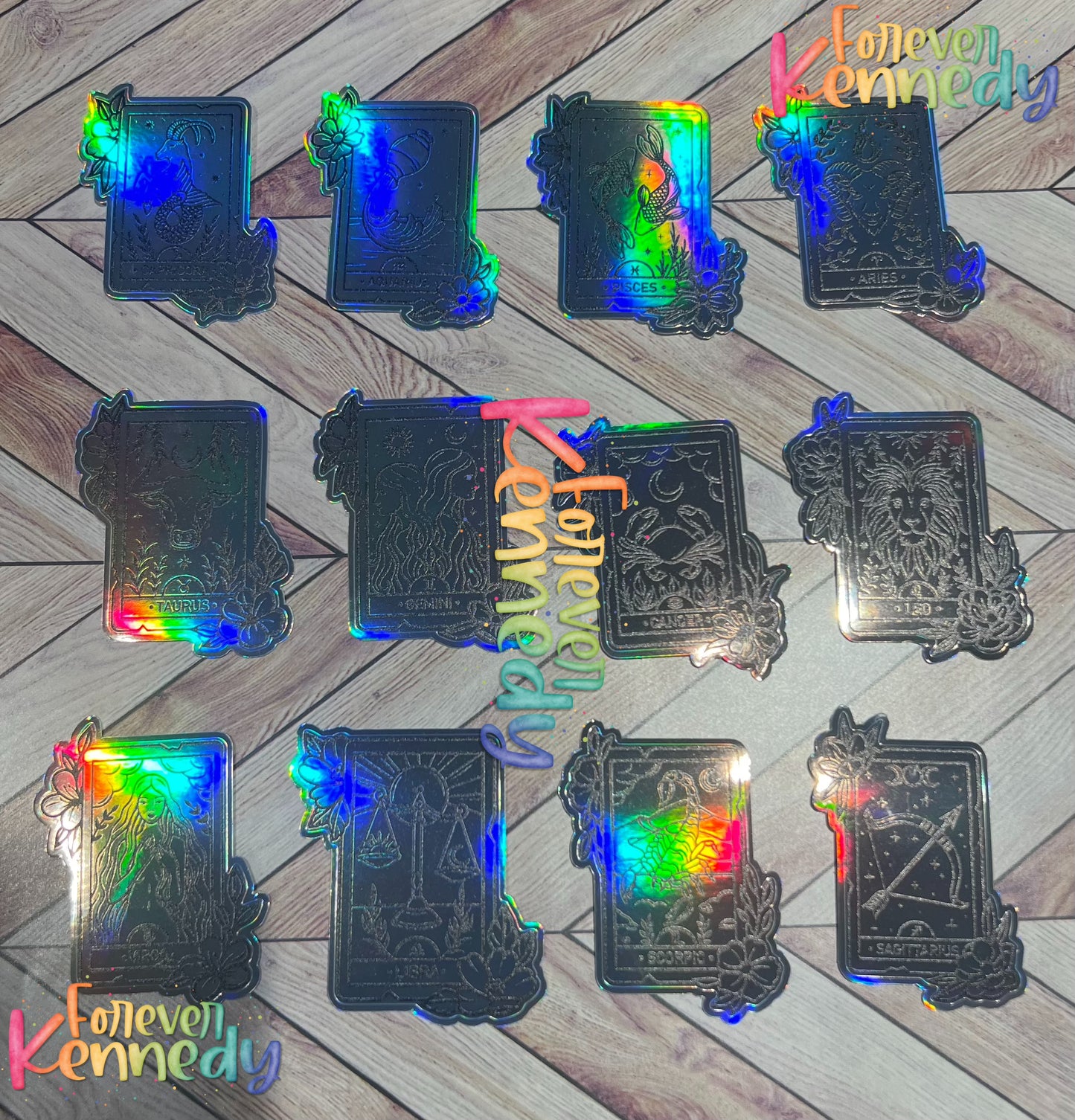(RTS) HOLOGRAPHIC Vinyl Sticker BUNDLE: Zodiac Tarot - 12 mini stickers