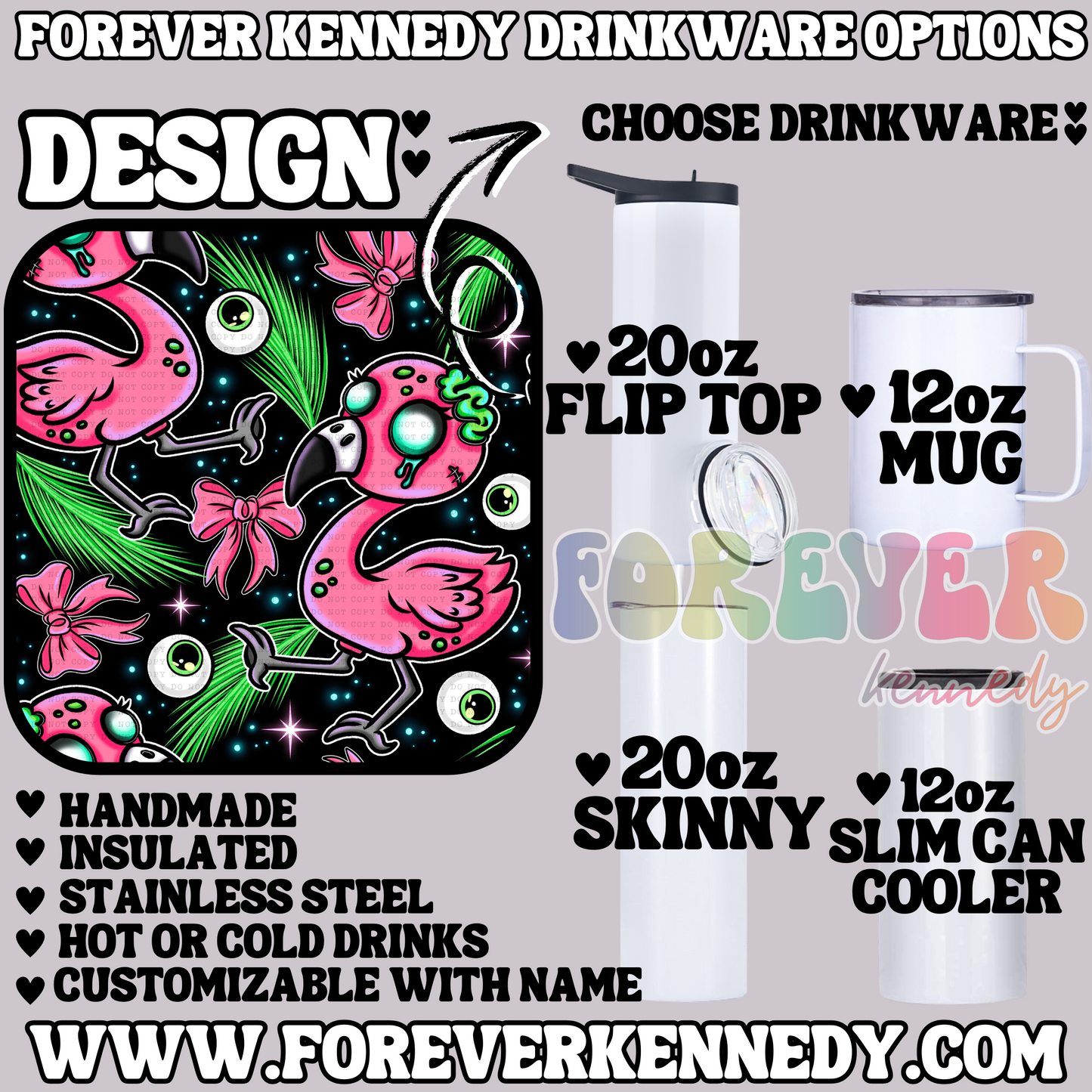 (MTO) CHOOSE DRINKWARE: Zombie Flamingo