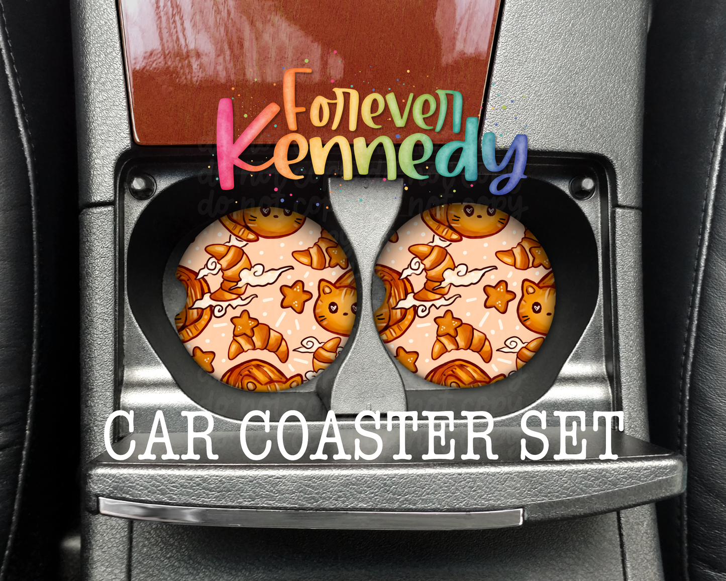 (MTO) Car Cup Coaster Set of 2 - Cat Croissant