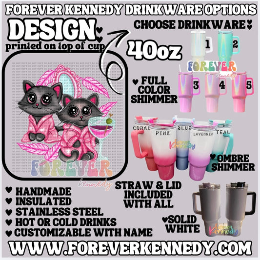 (MTO) 40oz Tumbler with handle: Spa Kitties